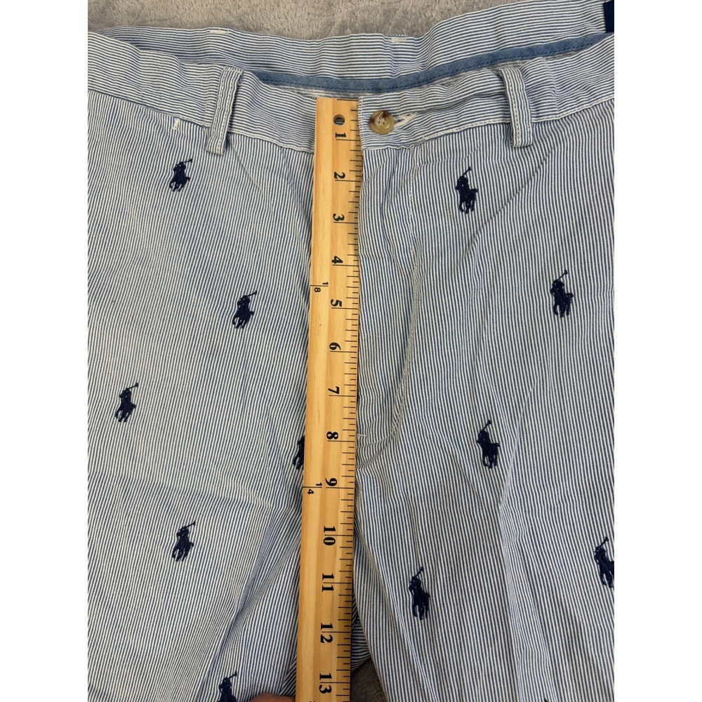 Polo Ralph Lauren Mens 38 Seersucker Shorts Blue White Striped Embroidered Pony - Picture 10 of 11
